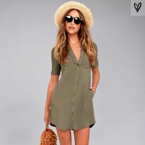 Oxford Comma Olive Green Shirt Dress